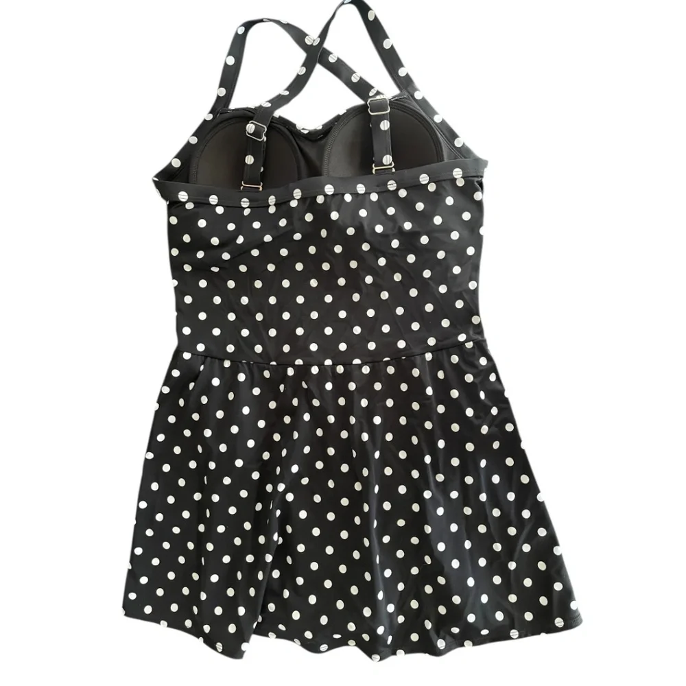 NWOT Denim&Co Beach  Black with White Polka Dots Swim Dress Size 10 - Picture 2 of 10